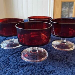 Vintage DEAL Luminarc Cavalier Ruby Red Champagne Coupe Glasses set of 4